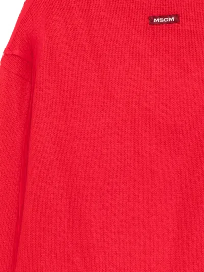 Msgm Sheer Overlay Long Sleeve Knit Crew Neck In Red