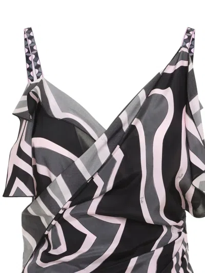 Pucci Spaghetti Strap Asymmetric Hem Dress In Multi