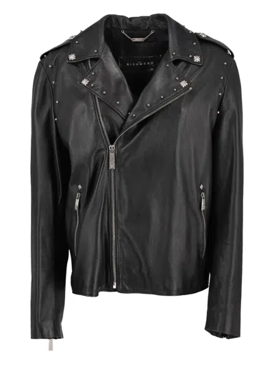 Pre-owned John Richmond Leather Biker Jacket In Black