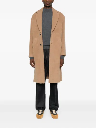 Amaranto Mid-length Cashmere-lambswool Blend Coat With Notch Collar In Brown