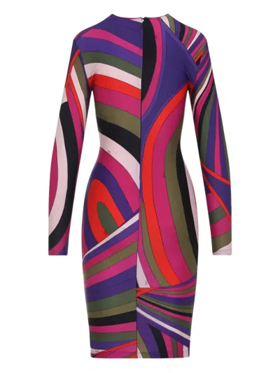 Pucci Fitted Long Sleeve Midi Dress Style In Pink
