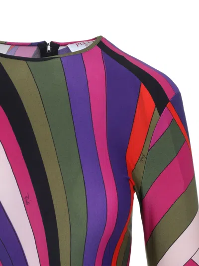 Pucci Fitted Long Sleeve Midi Dress Style In Pink