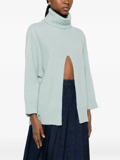 Vicolo Front-slit Roll-neck Sweater In Blue