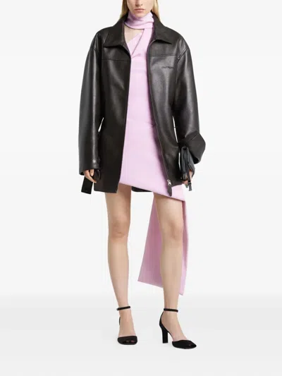 Courrèges Brown Oversized Leather Jacket In Black