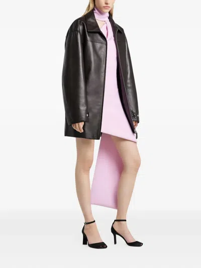 Courrèges Brown Oversized Leather Jacket In Black