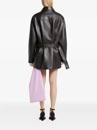 Courrèges Brown Oversized Leather Jacket In Black