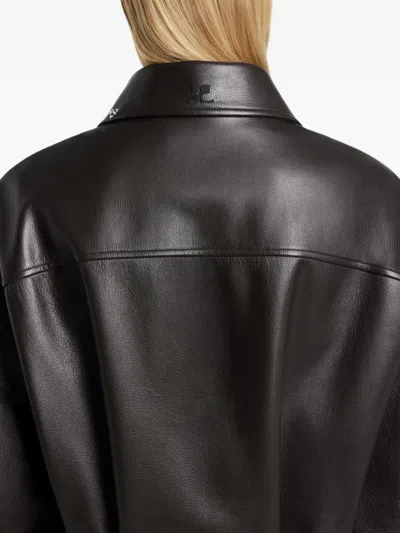 Courrèges Brown Oversized Leather Jacket In Black
