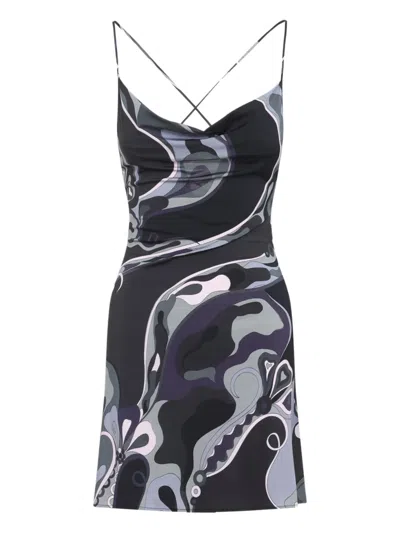 Pucci Spaghetti Strap Mini Dress With Abstract Design In Black
