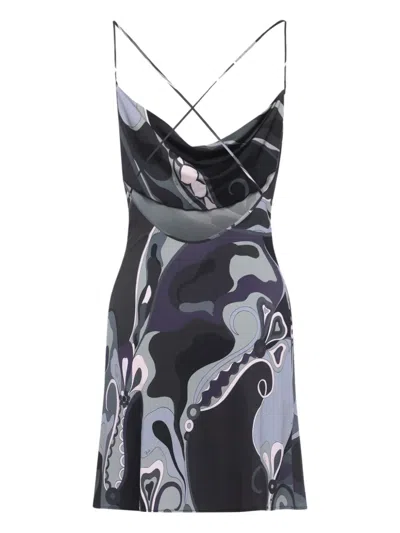 Pucci Spaghetti Strap Mini Dress With Abstract Design In Black