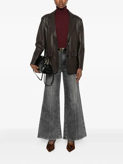 Vicolo Short-sleeve Roll-neck Knitted Top In Burgundy