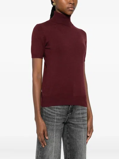 Vicolo Short-sleeve Roll-neck Knitted Top In Burgundy
