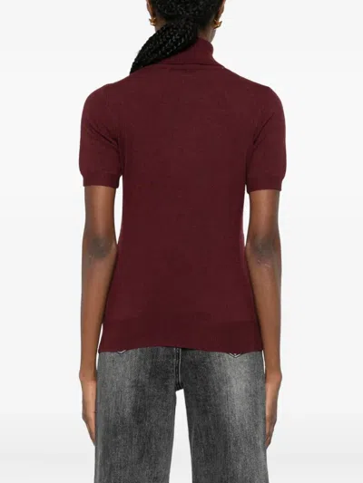 Vicolo Short-sleeve Roll-neck Knitted Top In Burgundy