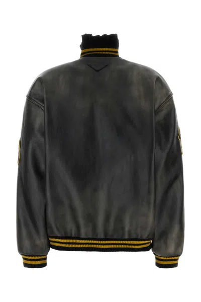 Prada Black Leather Jacket In Black