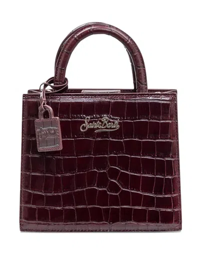 Mc2 Saint Barth Shop Bag Mini Handbag In Burgundy Coconut Print Leather In Red