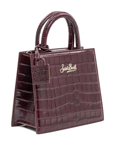 Mc2 Saint Barth Shop Bag Mini Handbag In Burgundy Coconut Print Leather In Red