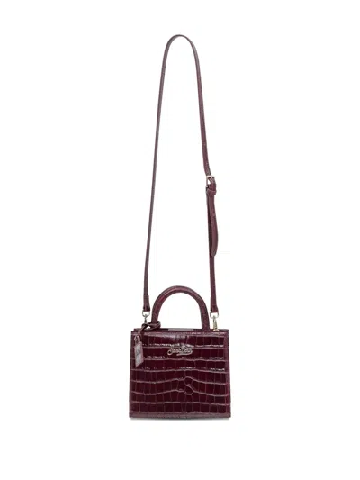 Mc2 Saint Barth Shop Bag Mini Handbag In Burgundy Coconut Print Leather In Red