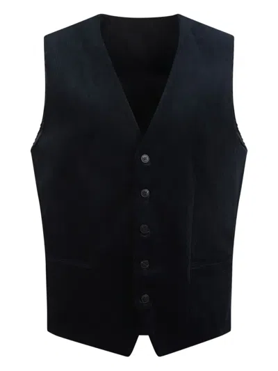 Selected Corduroy Button-up Waistcoat In Blue
