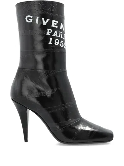 Givenchy Sliced Square Patent Leather Ankle Boots In Black