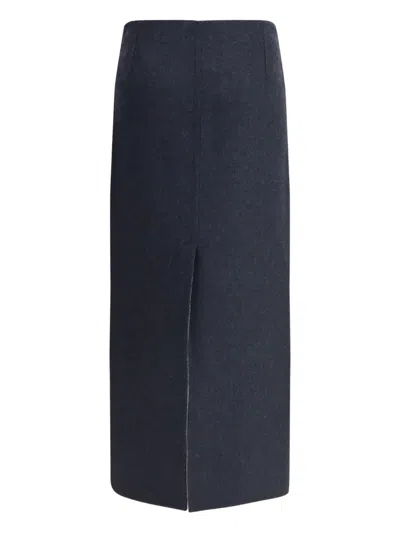 Brunello Cucinelli Midi Skirt In Virgin Wool With Back Slit In Gray