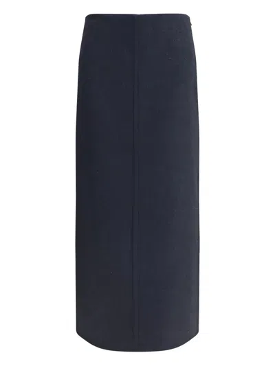 Brunello Cucinelli Midi Skirt In Virgin Wool With Back Slit In Gray