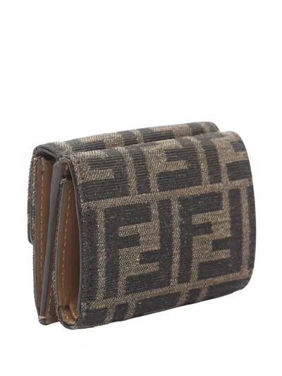 Pre-owned Fendi 2010-2025 Micro Zucca Canvas Baguette Trifold Wallet Small Wallets In Brown
