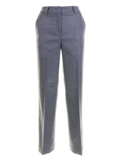 Via Masini 80 Herringbone Cuffed Trousers In Gray