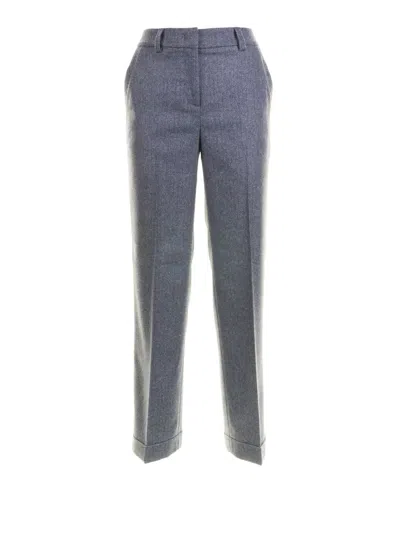 Via Masini 80 Herringbone Cuffed Trousers In Gray