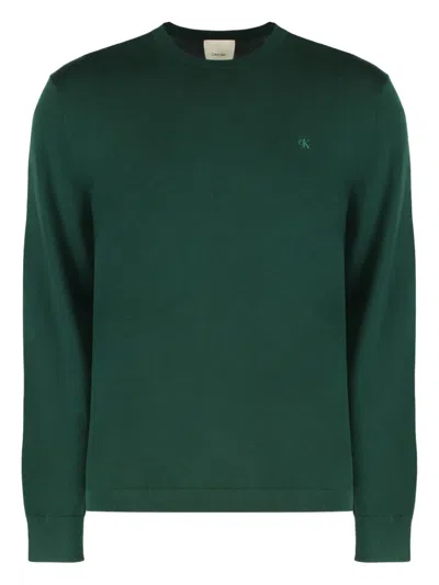 Calvin Klein Sweater With Round Neck In Wool In Green