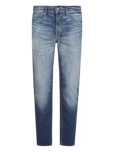 7 For All Mankind Mid-rise Slim-fit Stretch Denim Jeans With Tapered Hem In Blue