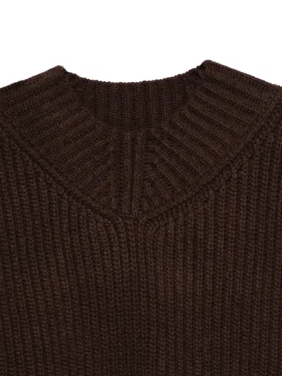 Staud Ribbed V-neck Sweater In Brown