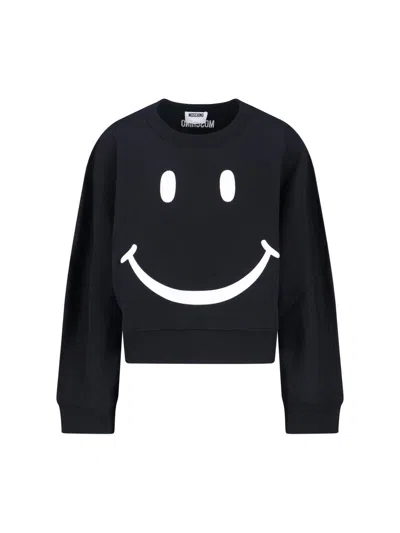 Moschino Graphic Crew Neck Long Sleeve Sweatshirt In Black