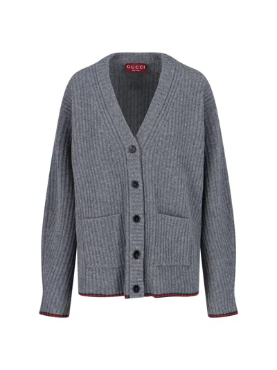 Gucci Womens Dusty Dark Grey Mc Oversized Rib Wool Knitted Cardigan Xs In Gray
