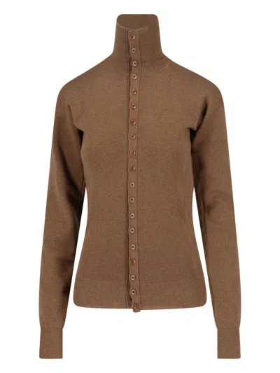 Lemaire Wool High Collar Cardigan In Brown