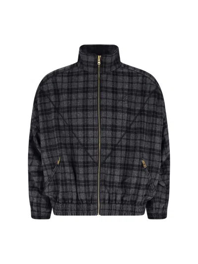 Willy Chavarria Ruff Rider Logo-embroidered Checked Wool-blend Jacket In Gray