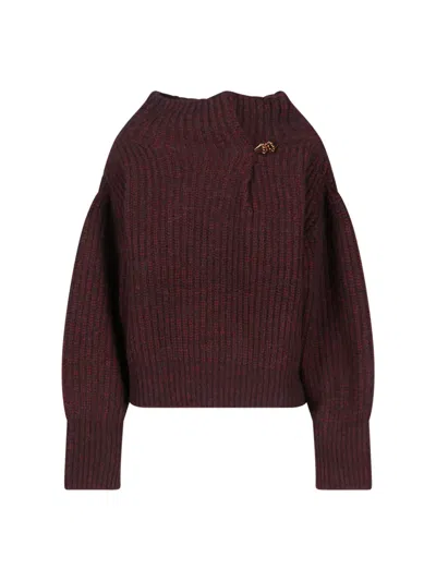 Dries Van Noten Women Burgundy Oversized Wool Sweater In Burgundy