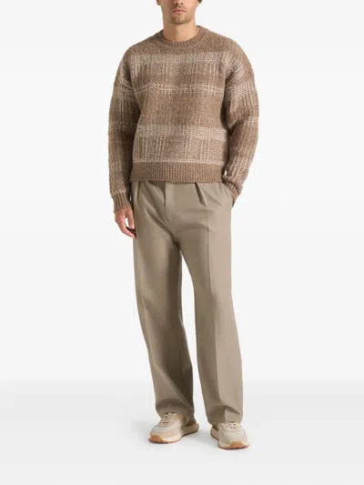 Manière De Voir Ayden Checked Knitted Sweater In Brown