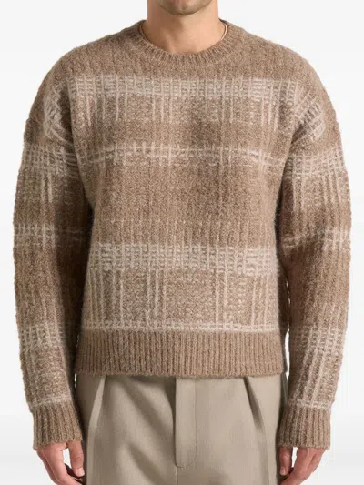 Manière De Voir Ayden Checked Knitted Sweater In Brown