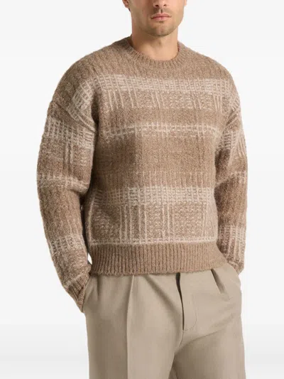 Manière De Voir Ayden Checked Knitted Sweater In Brown