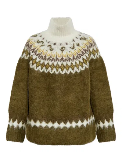 Rag & Bone Beth Oversize Fair Isle Alpaca Blend Turtleneck Sweater In White