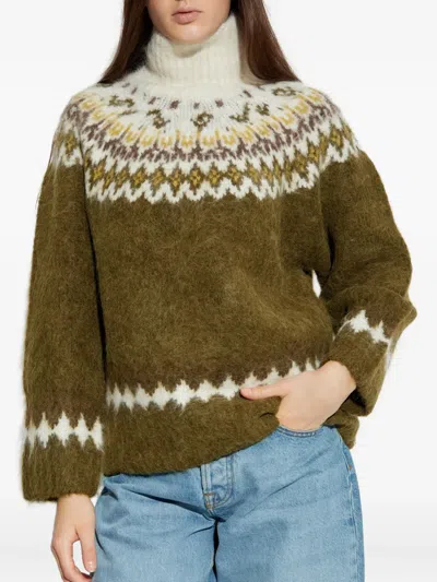 Rag & Bone Beth Oversize Fair Isle Alpaca Blend Turtleneck Sweater In White