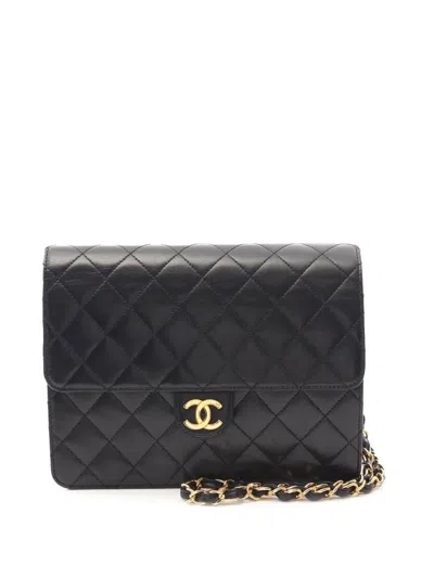 Pre-owned Chanel 1997-1999 Cc Quilted Lambskin Single Flap Crossbody Bag In Black