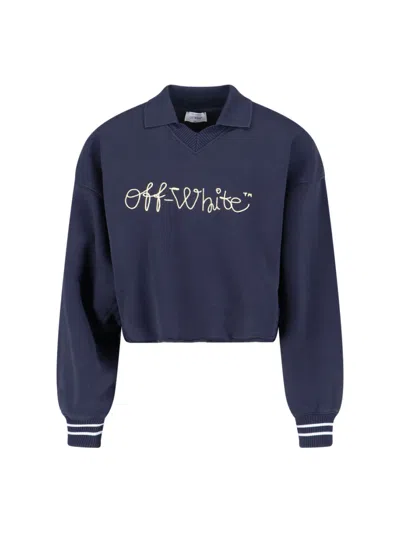 Off-white Embroidered Script Logo Crop Polo Sweater In Multi