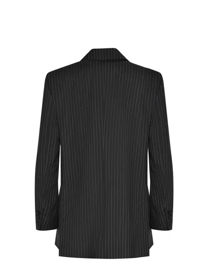 Max Mara Black Pinstriped Double-breasted Wool Jacket In Black