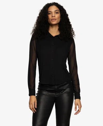 Sanctuary Mesh Button-up Shirt In Black