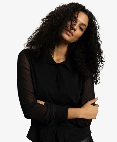 Sanctuary Mesh Button-up Shirt In Black