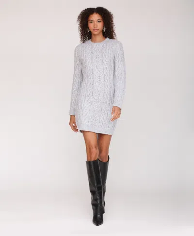 Avec Les Filles Long Sleeve Cable Stitch Mini Sweater Dress In White