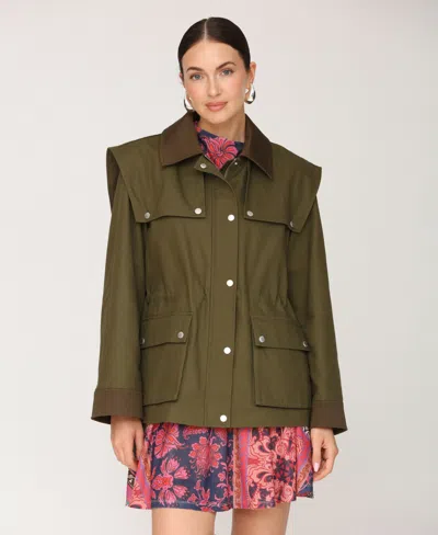 Avec Les Filles Utility Anorak With Combo And Shoulder Bias Flange In Green