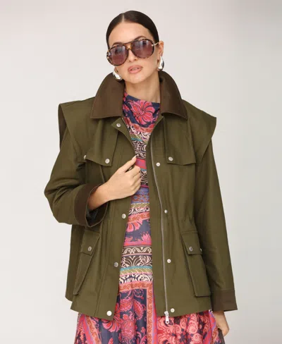 Avec Les Filles Utility Anorak With Combo And Shoulder Bias Flange In Green