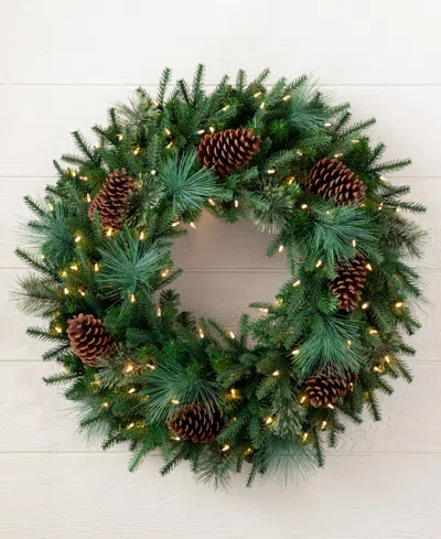 Balsam Hill 34" Mixed Pre-lit Wreath In Green