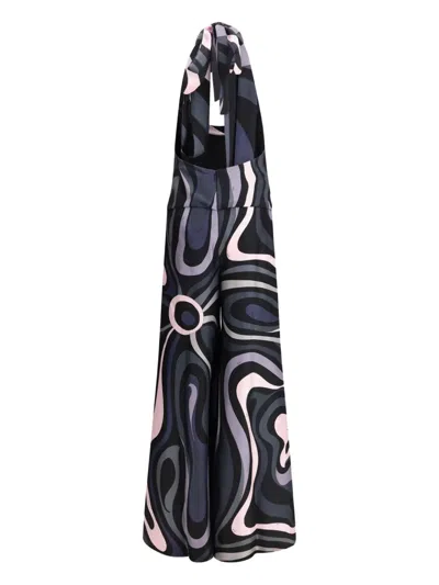 Pucci Silk Twill Halter Suit Wide Leg In Multi